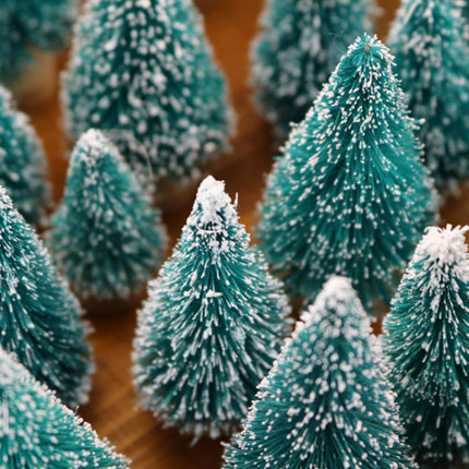 8pcs Mini Christmas Tree, Artificial Bottle Brush Trees with Wood Base, Tabletop Miniature XmasTrees with 4 Small Christmas Wreath, Fake Xmas Tree Ornament, White Christmas Tree for Christmas Décor