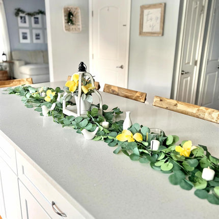 CQURE 12 Pack Eucalyptus Garland,Artificial Eucalyptus Leaves Table Greenery Garland Wreath Vines for Wedding Party Table Fireplace Bedroom Wall Room Decor