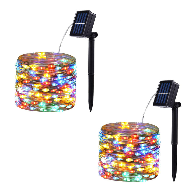 2 Pack 100 LED Solar Powered String Lights, Outdoor Waterproof Copper Wire 8 Modes Fairy Lights for Garden, Patio, Party, Christmas, Home (Multicolor)