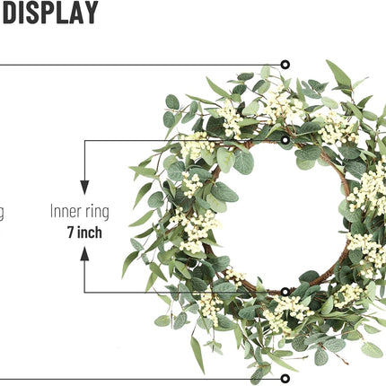 Pinkpum 20'' Eucalyptus Wreath for Front Door, Porch, Window - Green Decor for Home, Farmhouse - Spring, Summer, Fall, All Seasons