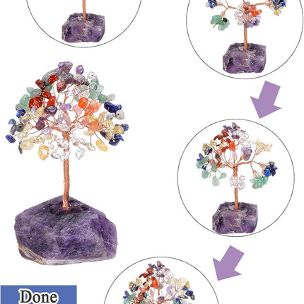 CrystalTears Amethyst Crystal Tree Handmade Healing Crystal Gemstone Money Tree Wrapped On Amethyst Crystal Stone Base Feng Shui Crystal Stone Tree for Home Office Decor Crystal s for Christmas