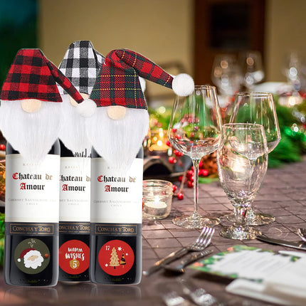 6 Pieces Christmas Wine Bottle Cover Gnome Faceless Doll Wine Bottle Cover Cute Xmas Champagne Bottle Cover Christmas Tree Hanging Ornaments with Xmas Stickers for Home Christmas Party Decoration