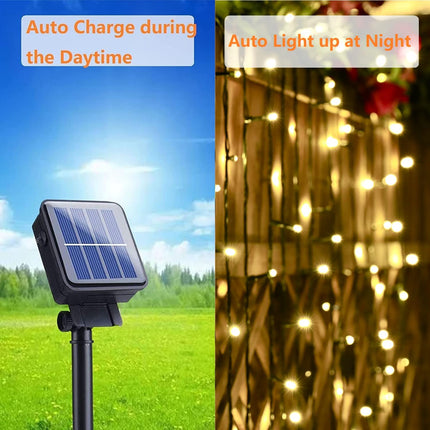 4pk Warm White Solar Christmas Lights Outdoor Waterproof, 400LED 132FT Solar Powered LED String Lights Green Wire with 8 Modes, Solar Fairy Lights for Xmas Tree Party Wedding Garden Fence Decorations
