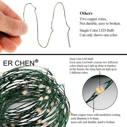 ER CHEN Color Changing Battery Operated Fairy String Lights with Remote Timer, 66Ft 200 LED 8 Modes Green Copper Wire Christmas Lights for Bedroom, Patio, Garden, Yard (Warm White & Multicolor)