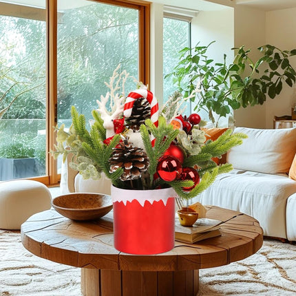 Mini Christmas Tree, Mini Tabletop Christmas Tree Decor for Desk Bedroom Office Home Small Christmas Decorations with Red Christmas Ball Santa Figure Pine Cones for Holiday