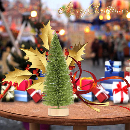 IUIBMI 9 PCS Mini Sisal Christmas Trees 6 Inch Small Artificial Christmas Sisal Snow Frost Trees with Wooden Bases, Miniature Bottle Brush Trees for Xmas Holiday Party Home Tabletop Tree Decor, White