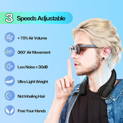Neck Fan, Portable Bladeless Neck Fans, Upgrade 360° Airflow, Super Quiet, 3 Speeds, 4000Mah Personal Wearable Neck Fan, Upgraded