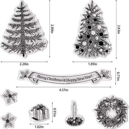 ALIBBON Merry Christmas Clear Stamps for Card Making and Photo Album Decorations, Christmas Tree Stamps, Christmas Wreath Transparent Silicone Stamps for Crafting and DIY Scrapbooking