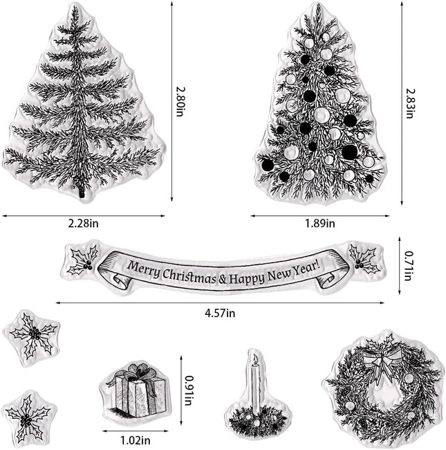 ALIBBON Merry Christmas Clear Stamps for Card Making and Photo Album Decorations, Christmas Tree Stamps, Christmas Wreath Transparent Silicone Stamps for Crafting and DIY Scrapbooking