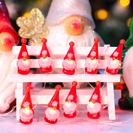 Christmas String Lights 10ft 30 LEDs Red Gnome Lights Battery Powered & USB Plug in with Remote Christmas Garlands Ornaments Twinkle Lights for Home House Party Decoration