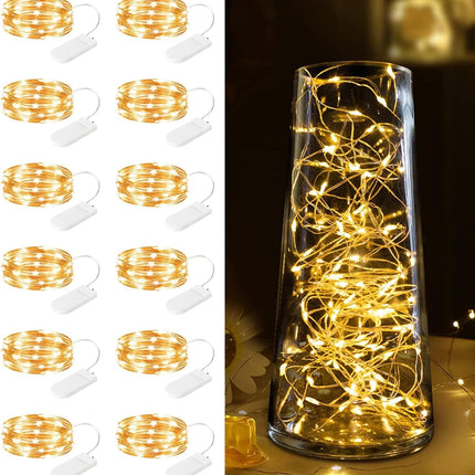 12 Pack Fairy Lights Battery Operated -7ft 20 LED Silver Wire String Lights Waterproof Mini Firefly Lights for Bedroom, Wedding, Mason Jars, DIY, Crafts, Christmas Garlands, Party Decor