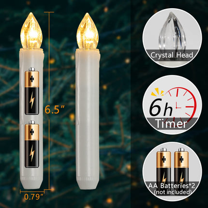 Raycare 12 Pcs Christmas Window Candles with 6 Hour Timer with Suction Cups, Double Brightness Flameless Taper Candle Battery Operated, LED Candle Sticks for Window Christmas Holiday Decoration