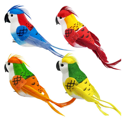 LWINGFLYER 4pcs Clip on Parrot Ornaments Parakeet 6.6inch Artificial Simulation Foam Feather Bird for Christmas Tree Decoration Home Garden Wedding Party Accessories