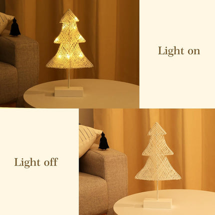 Lewondr Christmas Tree Lamp, Winding Cotton Thread Mini Christmas Tree with Lights, Battery Powered Desktop Christmas Tree Light for Xmas Home Bedside Table Lamp Decorative Tree for Table Top, White