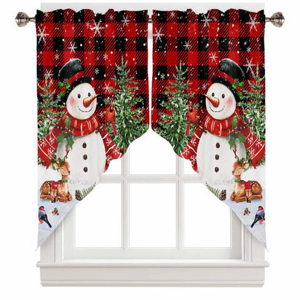 Red Plaid Snowman Christmas Swag Curtains for Living Room/Bedroom, Elk Tree Snowflake Xmas Swag Kitchen Curtain Valances for Windows, Tier Topper Scalloped Curtain 2 Panels, 72" W x 36" L