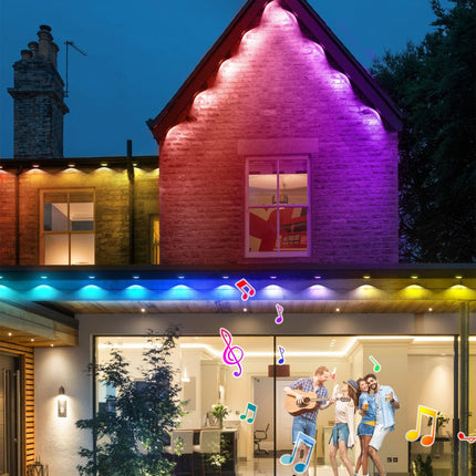 Sumaote Permanent Outdoor Lights, 100ft with 72 LEDs Smart RGBW+IC Outdoor Lights, Waterproof LED Eaves Lighting with 65 Themes for Halloween, Christmas and Daily, Work with Alexa/Google Assistant