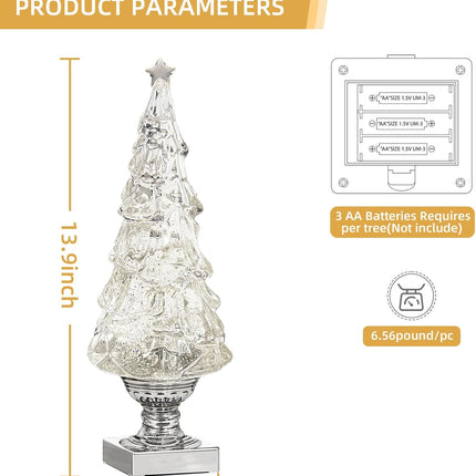 1PC Lighted Christmas Tree,13.9 Inch Tabletop Christmas Tree Lamp, Colorful Lighted Swirling Snow Glitter Tree-Timer- Top Star-Light up Valentines/Christmas Decorations