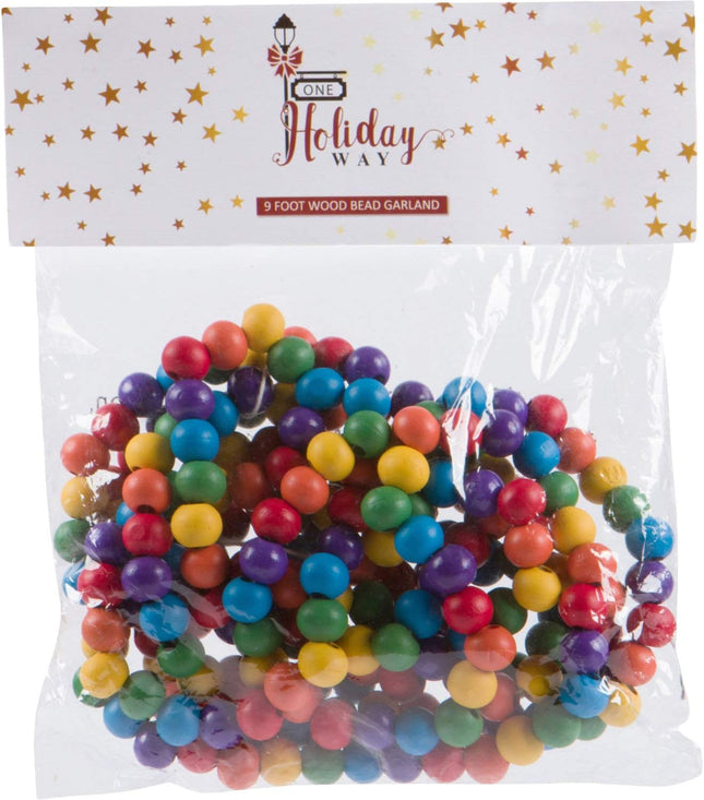 One Holiday Way 9-Foot Rustic Matte Rainbow Color Wood Bead Garland Christmas Tree Decoration - Decorative Vintage Style Wooden Beads - Everyday Easter Spring Shabby Chic Country Farmhouse Home Decor