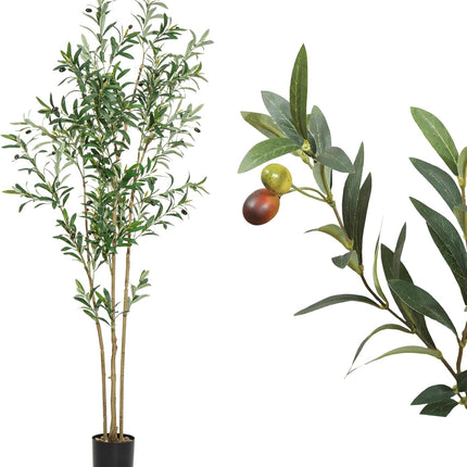 Artificial Olive Tree 6ft Tall with Natural Wood Trunk and Lifelike Fruits,Faux Silk Plant for Home Office Decor Indoor Faux Tree