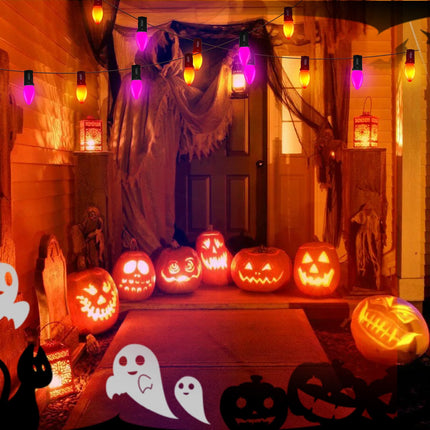 25FT C7 LED Purple Orange String Lights, Halloween Outdoor String Lights with 27 C7 LED Bulbs(2 Spare), Halloween Hanging Outdoor Lights for Patio, Backyard, Halloween Party Decoration, Black Wire