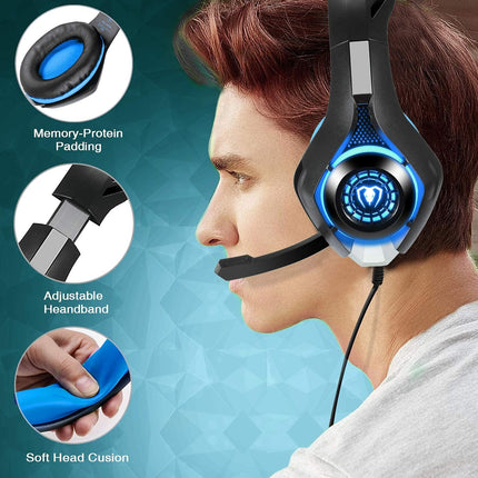 Professional 3.5mm PS4 Gaming Headset Headphone with Mic and LED Lights for Playstation 4, PS5, Xbox one,Laptop, Computer (Blue)