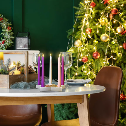 Sliner 11 Pcs Christmas Advent Candle Holder Nativity Scene Christmas Candle Holder Set 1 Star Shape Wooden Advent Wreath Candlestick Holders and 10 Candles Rustic Mantle Holiday Table Decoration