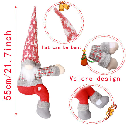 Christmas Tree Topper Gnome Decorations with Lights,21.7 Inches Handmade Embrace Christmas Tree Gnome with Lighted Star，Christmas Home Decor Curtain Tie Wine Bottle Decoration (Red Hat)
