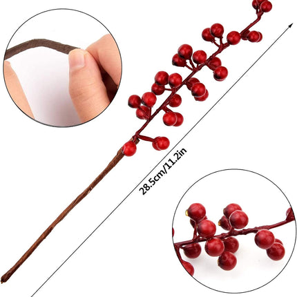 12 Pack Artificial Red Berry Stems Branches, Fake Burgundy Berry Picks Holly Berries for Christmas Tree Xmas Valenintes Wreath Decorations Floral Arrangements Home Holiday DIY Crafts Decor