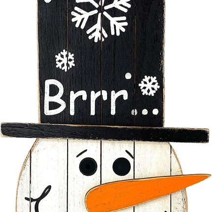 Snowman Sign Christmas Holiday Decoration Door Wall Indoor Outdoor Wooden Hanging (Snowman Brrrr)