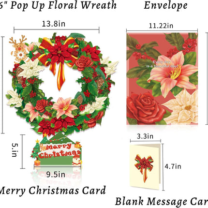 16 inch Airpark Paper Pop Up Christmas Wreath, Cards, Greeting Cards, Flower Cards, 3D Winter Joy Floral Wreath, Life Sized Reusable Christmas Decoration for Xmas Party & Home Decor