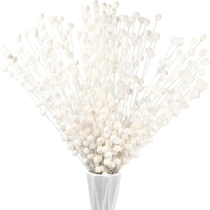 200 Pieces Christmas Berries Artificial Stems Christmas Tree Decorations Fake Christmas Picks for Home Glitter Sticks DIY Wreath Crafts Fireplace Holiday Christmas Decor 13.8 Inches (White)