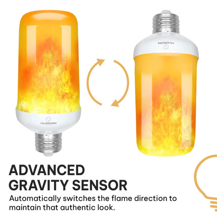 Hudson LED Halloween Lights - Flame Effect Light Bulbs with 4 Mode Upside Down Effect - 3W Flickering Flame Light Bulb E26/E27 Base (1 Pack) - Orange Fire Light Flame Bulb for Indoor/Outdoor/Home