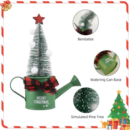 Christmas Tree for Watering Can Base, Mini Artificial Sisal Christmas Trees, Tabletop Snow Frost Pine Tree, Xmas Bottle Brush Tree with Snow Globe for Home Interior Decor