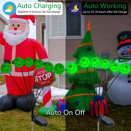 d Grinch Christmas Decorations Solar Garden Stake Lights Outdoor, 2Pack 12LED Swaying Firefly Lights Waterproof Solar Grinchmas Christmas Pathway Lights for Outside Patio Yard Decor
