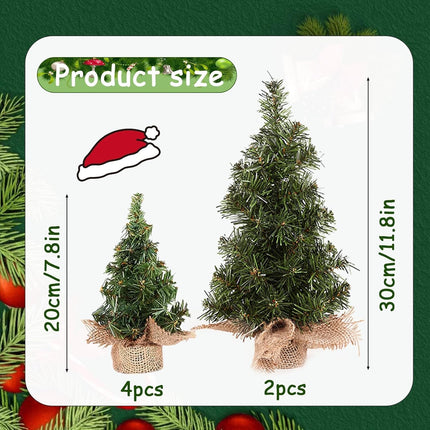 6 Pack Mini Tabletop Christmas Tree, Miniature Christmas Tree With Linen Base, Small Christmas Trees 7.87" / 11.81", Mini Artificial Christmas Tree, Best Decoration For Christmas