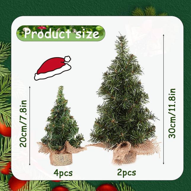 6 Pack Mini Tabletop Christmas Tree, Miniature Christmas Tree With Linen Base, Small Christmas Trees 7.87" / 11.81", Mini Artificial Christmas Tree, Best Decoration For Christmas