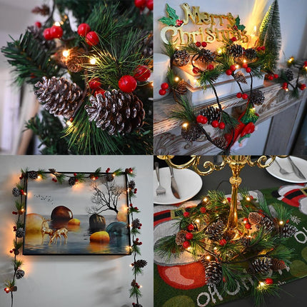 Christmas Garland Lights 2 Pack Holiday Prelit Garland 13FT 40LED Pine Cone Garland Light with Red Berry Battery Operated Garland with Lights Xmas Decor Lights for Outdoor Indoor Christmas