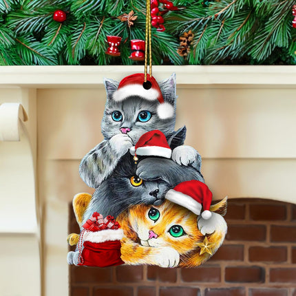 DECORLUXES Set 2 Christmas Ornaments 3.1" -3 Cute Cat Christmas, Xmas Acrylic Ornaments, Christmas Tree Hanging, Tree Topper Ornaments - Christmas Tree Decoration Ornament
