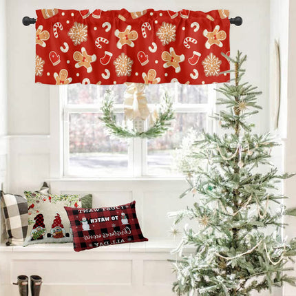Christmas Valances for Windows Gingerbread Man Christmas Kitchen Curtain Valances Rod Pocket Snowflake Red Window Curtain Treatment Short Topper Curtains Seasonal Valance Christmas Decor, 42x18 Inch