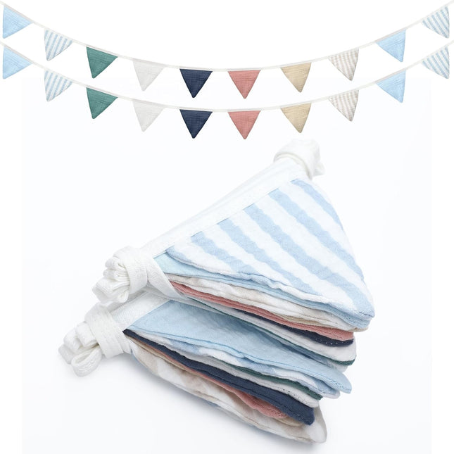 Oudain 17 ft Pennant Banner Flags, 2 Pcs Nursery Garland Triangle Bunting Flag Baby Banner for Nursery Decor Baby Birthday Boho Wedding Shower Party Event, Each 8.5 ft (Elegant Color)