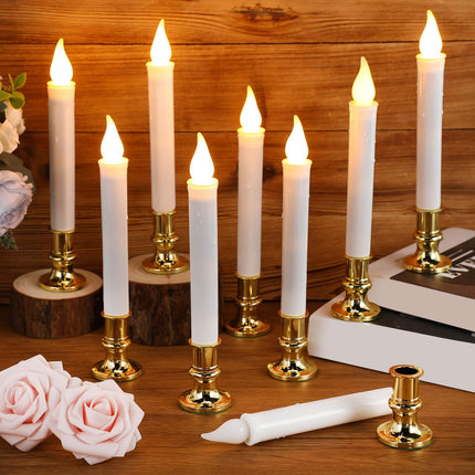 Yungyan 20 Pieces Christmas Window Candle Lights with Sensor Dusk to Dawn Battery Operated LED Candles Bulk Flameless Candles Flicker Flame for Xmas Holiday Party Decorations (Gold Base)
