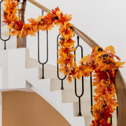 MISSPIN Fall Decor - Fall Garland - 6FT Autumn Maples Leaf Garland for Autumn Decor Hanging Vine Garland for Halloween Thanksgiving Decor Home Wedding Fireplace Party Christmas(Orange)