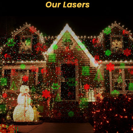 Christmas Projector Lights Outdoor: Red and Green Christmas Laser Lights Outdoor for House Garden Holiday - Christmas Light Show with Remote 3540 Sq Ft (Christmas & Fireflies Patterns)