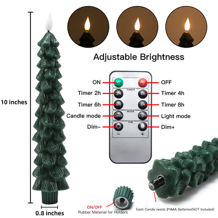 Fo32won LED Flameless Taper Candles Battery Operated with Remote and Timer, Set of 4 Christmas Real Wax Window Candlesticks with 3D Flame Wick, 10 Inches Flickering Christmas Candlesticks