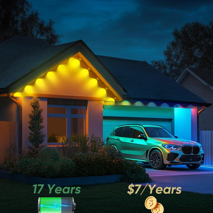 Permanent Outdoor Lights 100ft with 111 Lighting Scenes, 105° Optimal Light Angle, for Halloween Christmas, Work with Alexa, Google Assistant, IP67 Waterproof, Smart RGB Outdoor Lights 72 LEDs
