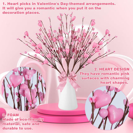 6 Pcs Valentine’s Day s, Artificial Berry Flower Stems with Pink Heart Shaped Berry Picks with Message Card for Valentine’s Day Chrismas Decor, Propose Wedding Anniversary Decorations