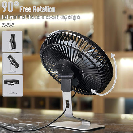 Slenpet 6 Inch Usb Desk Fan, Adjustable Tilt, 4 Speeds, UltraQuiet, 90Rotation, Portable, Metal Base, Silver