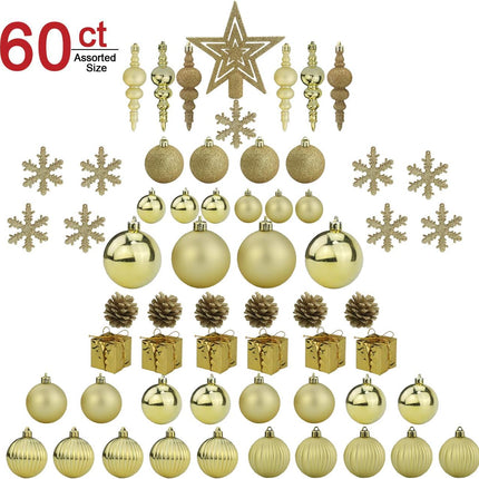 Sunnyglade 60ct Gold Christmas Tree Ball Ornaments Set Shatterproof Christmas Bling-Bling Hanging Decoration with Hand-held Package for Xmas Tree Holiday Wedding Party (Gold)