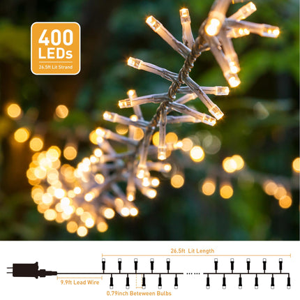 JMEXSUSS Warm White Cluster Christmas Lights Plug in, 27ft Connectable 400 LED Cluster Lights Outdoor Waterproof with Remote, 8 Modes Christmas Tree Lights for Christmas Tree Wreath