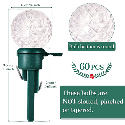 Christmas Replacement Mini Light Bulbs G14 LED String Light Bulbs 0.06 Watt Globe Glass Bulbs with Plastic Base for Outdoor Indoor Christmas Tree String Light (White Color,60 Pieces)